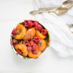 Melted Apricots with Fresh Raspberries and Pistachio Dust. It's an easy, no-sugar dessert recipe that's perfect for early summer.