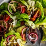 burger salad in a white bowl