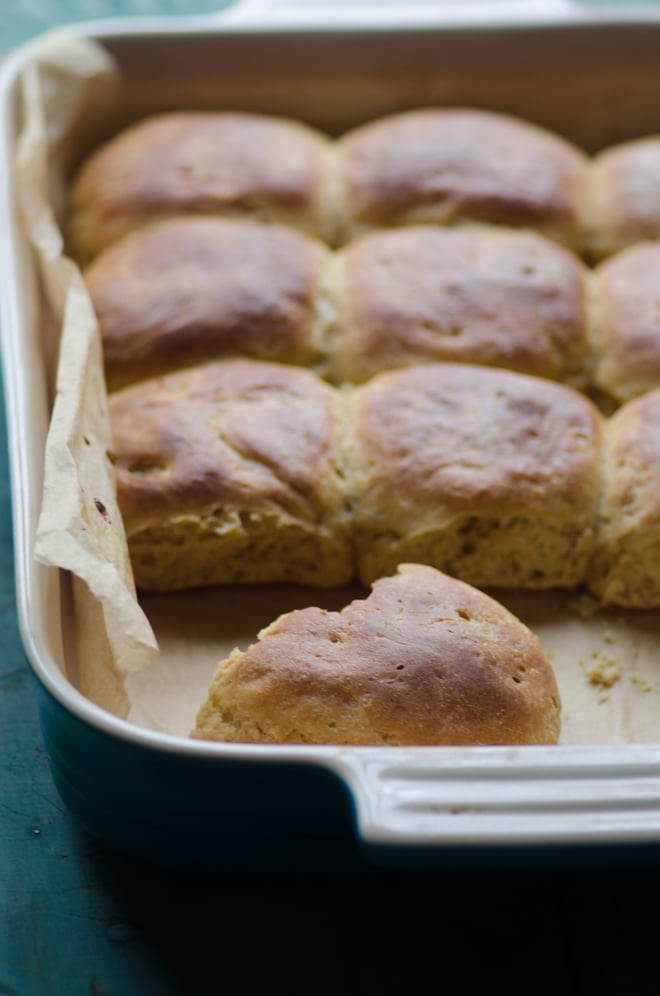 How to Make SUPER soft Sourdough Maple Einkorn Dinner Rolls - delicious, simple and great for Thanksgiving. sourdough maple einkorn dinner rolls in a casserole dish