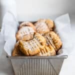 almond einkorn cookies in a metal loaf pan