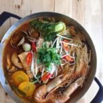 korean seafood stew in metal pot
