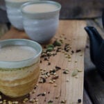 chai-spiced butter tea on wooden board