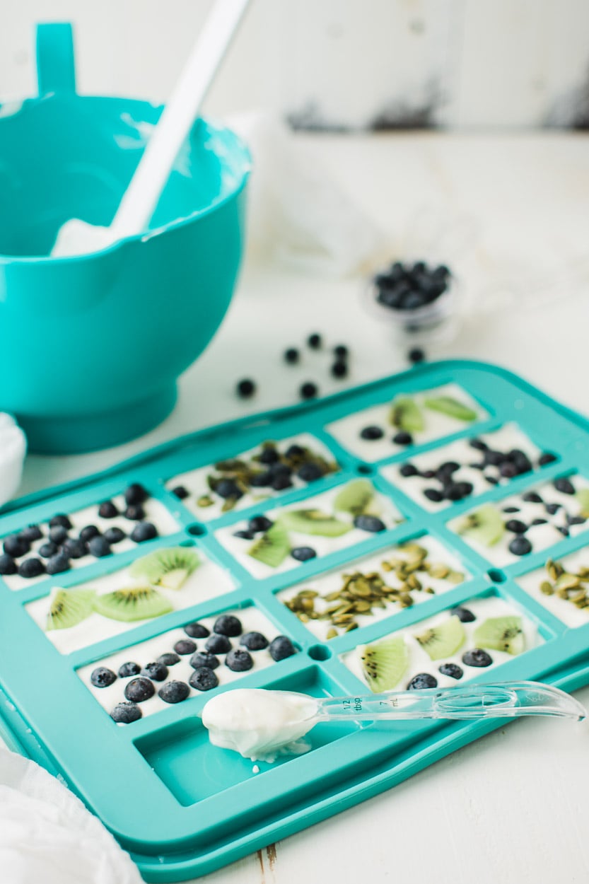Making frozen yogurt bars.