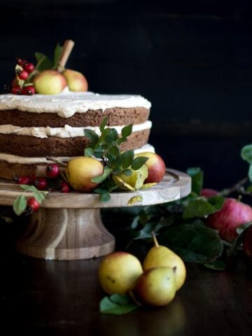 harvest cake with maple frosting
