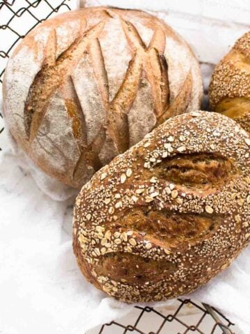three loaves of sourdough bread