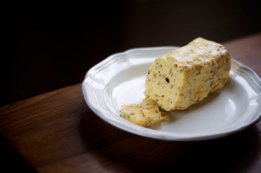 Wild mushroom butter on a white dish
