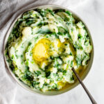 Colcannon on a marble surface with a soft linen cloth